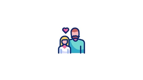 Animated Flat Design Icon of Couple with Heart