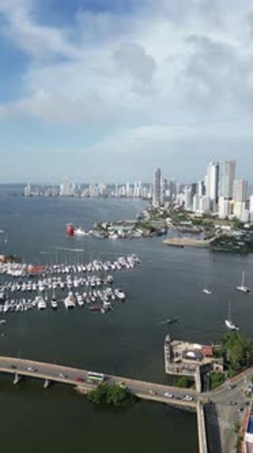 Aerial video over the beautiful city of Cartagena Colombia