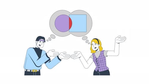 Flat Design Animation: People Discussing Ideas and Disagreements