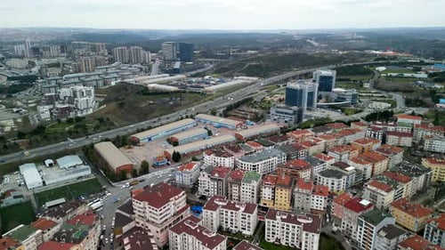 Hillside residential districts in Istanbul as seen from a drone