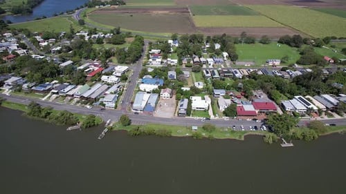 Highway Road Along Tweed River In Tumbulgum, New South Wales, Australia - Aerial Drone Shot