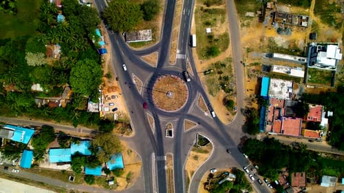 Aerial Top View of Roundabout Crossroad with Traffic in Indian City
