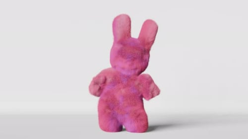 Lindo conejo de Pascua rosa bailando haciendo ejercicios de calentamiento físico, fondo blanco, animación 3D 4K