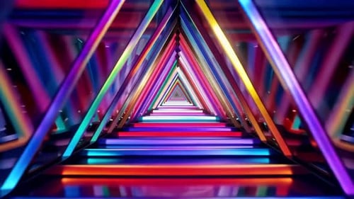 Vibrant Neon Triangular Portal Corridor Motion