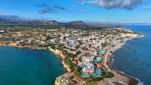 Hersonissos Cretan greek island resorts and coastline, Aerial view