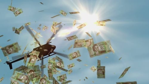 Uruguay banknotes helicopter money dropping