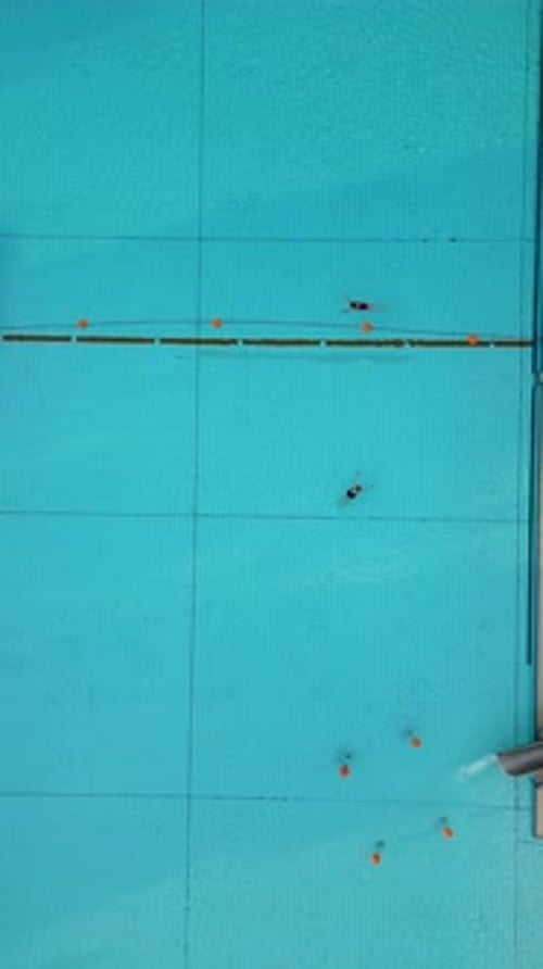 Aerial view of public pools on a sunny day, Germany.