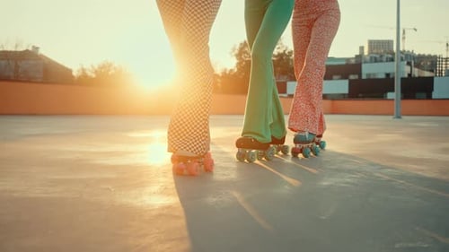 Stylish Women on Roller Skates at Sunset