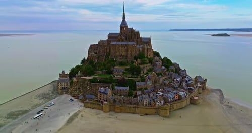 Aerial View of Mont Saint MichelIconic Island and Monastery Normandy France