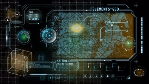 Futuristic HUD Data Interface with Map and Global Analytics