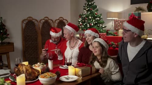 Family Christmas Dinner Celebration with Festive Decorations