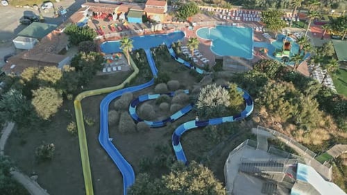 Tropical Waterpark Aerial View on a Sunny Day