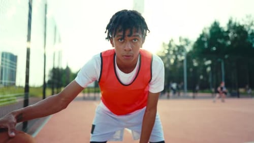 Power Forward or Center Position in Basketball Portrait of Black Teen Training Young Motivated