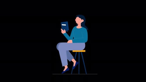 Flat Design Animation of Person Sitting and Reading Book