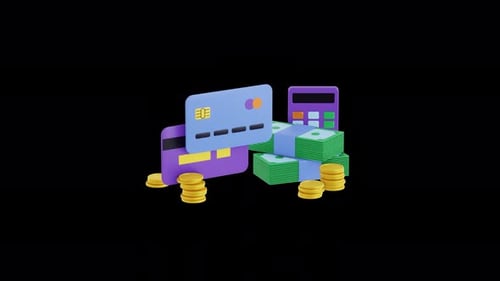 mobile banking application, smartphone and credit card animation. 3d render
