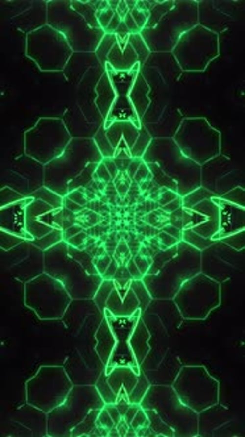 Green Neon Geometric Hexagon Tunnel Loop Abstract Background