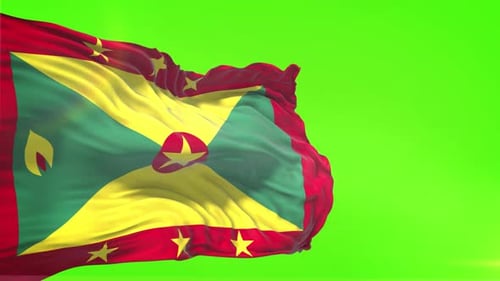 Realistic Grenada National Flag Waving Green Screen