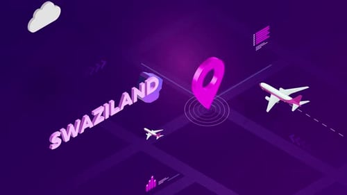 Isometric 3D Travel Map with Location Pin and Airplanes