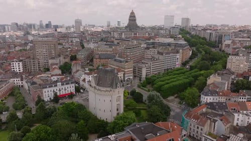 Aerial Views Showcase the Brussels Cityscape Highlighting the Halle Gate and Palace of Justice in