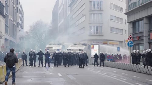 Protest demonstration turns violent in Brussels, the capital of Belgium
