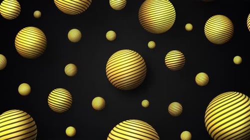 Abstract Golden Striped Spheres Floating Motion Background
