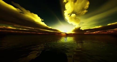 Majestic Sunset Over Calm Ocean Reflecting Vibrant Colors and Clouds