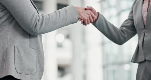 Business Women Shaking Hands in Workplace
