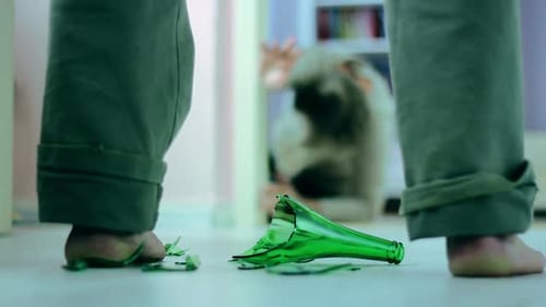 Terrified woman victim of domestic violence and abuse from husband at home