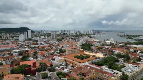Aerial video over the beautiful city of Cartagena Colombia