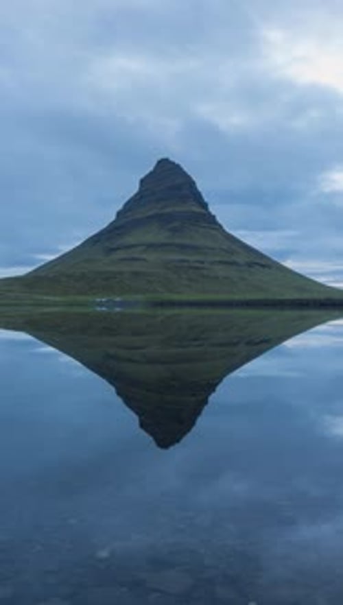 Kirkjufell Mountain and Reflection in Lake Iceland Vertical Video