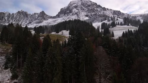 Fronalpstock Glarus Alps mountains valley snow winter drone aerial landscape