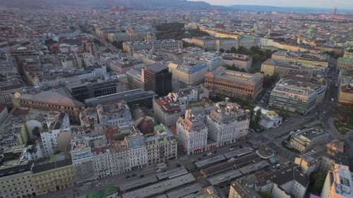 Aerial fly streets of Vienna city historic center capital of Austria at daylight