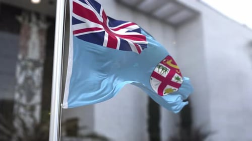 Fiji National Flag Waving in Realistic Wind Animation