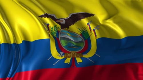 Ecuador National Flag Waving with Coat of Arms