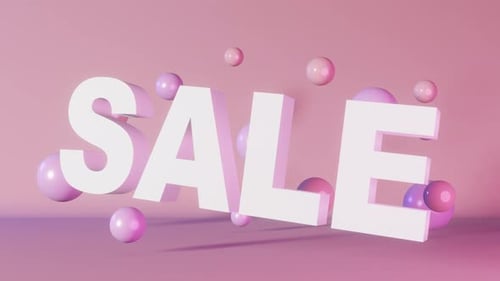3D Sale Text Animation with Floating Spheres