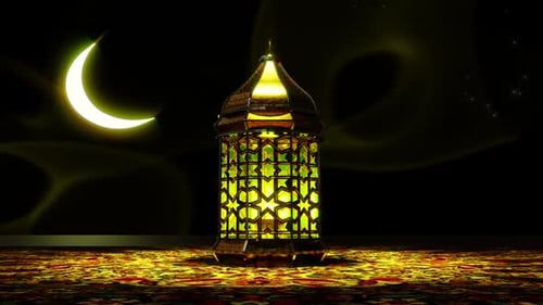 Animated Ramadan Lantern with Glowing Crescent Moon and Stars
