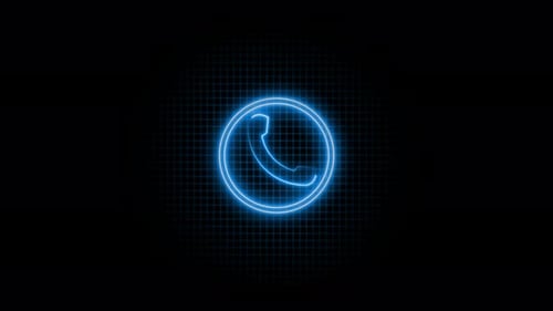 Neon Blue Phone Icon Animation with Digital Grid Background