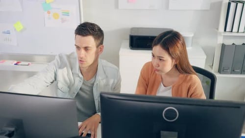 Group of young businessman and businesswoman people working in office.