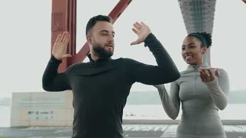 Fitness Friends Enjoying a Workout Together Outdoors