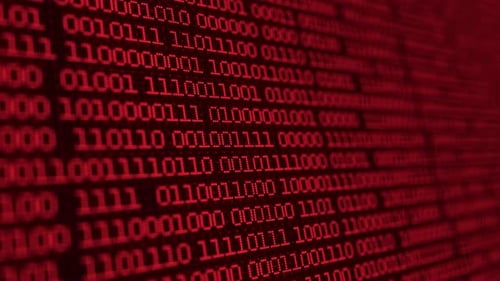 Binary Code Background with Red Digits Moving on Screen