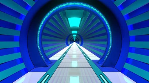 Blue And Cyan Bright Futuristic Corridor Background Vj Loop In 4K