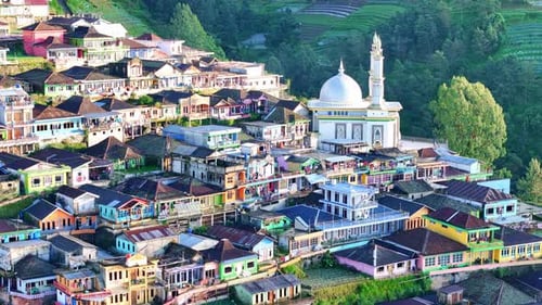 Aerial View of Colorful Homes in Java Mountain Village