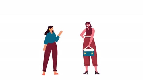 Animated Flat Design Women Conversing and Gesturing