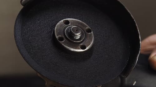 Cutting Disc Starts to Rotate After Starting Attached to Angle Grinder Closeup