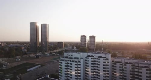 Aerial view of south side of Riga during the sunset