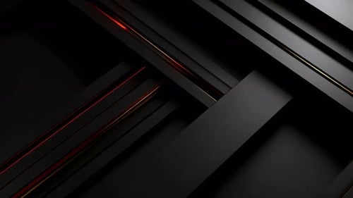 Abstract Black Geometric Background with Red and Gold Glowing Lines