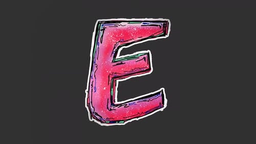 Aufkleber mit Buchstaben E im Sketch-Stil
