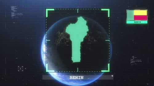 Benin Flag And Map Glitch Hud 4K