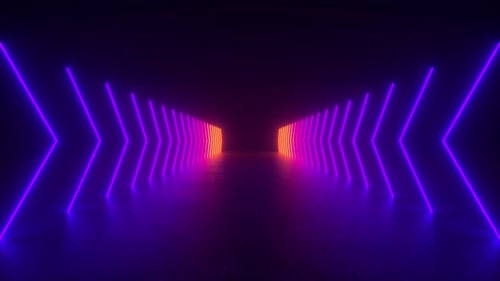 Neon Light Tunnel in Dark Room