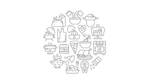 Animated Flat Design Food and Cooking Icons Circle Reveal